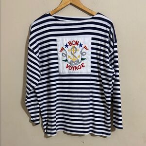 August Silk Nautical Navy Striped Novelty Sweatshirt Lrg Cruise Preppy Classic
